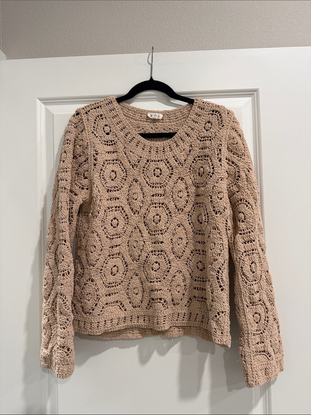 POL beige Crochet Knit Sweater - Women's sz os